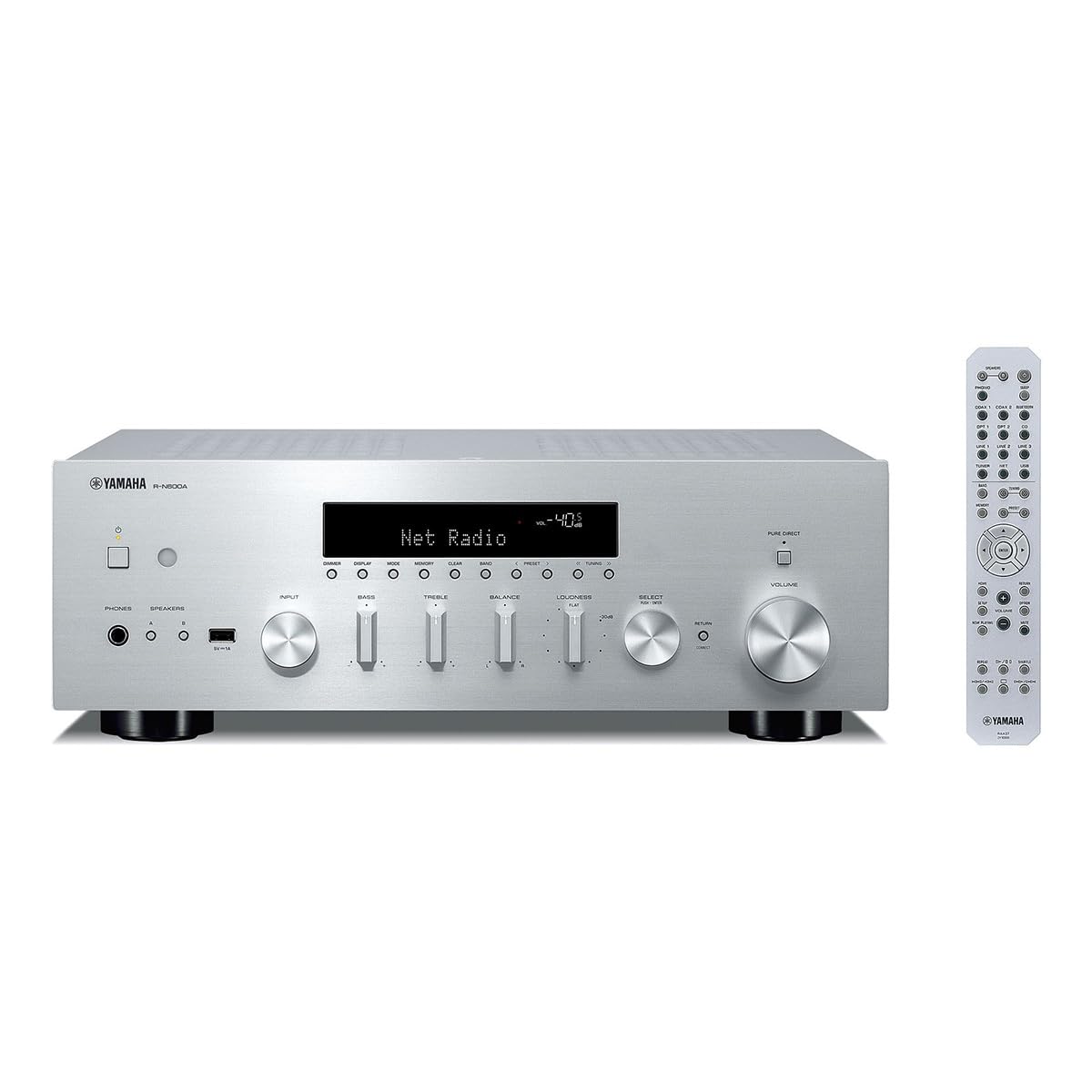 Yamaha R-N600A front panel with controls for effortless stereo playback.
