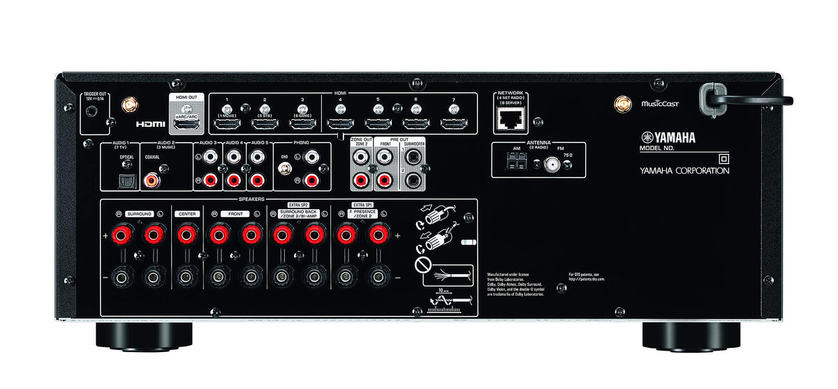 Yamaha RX-V6A back panel with HDMI 2.1 ports for modern gaming and media