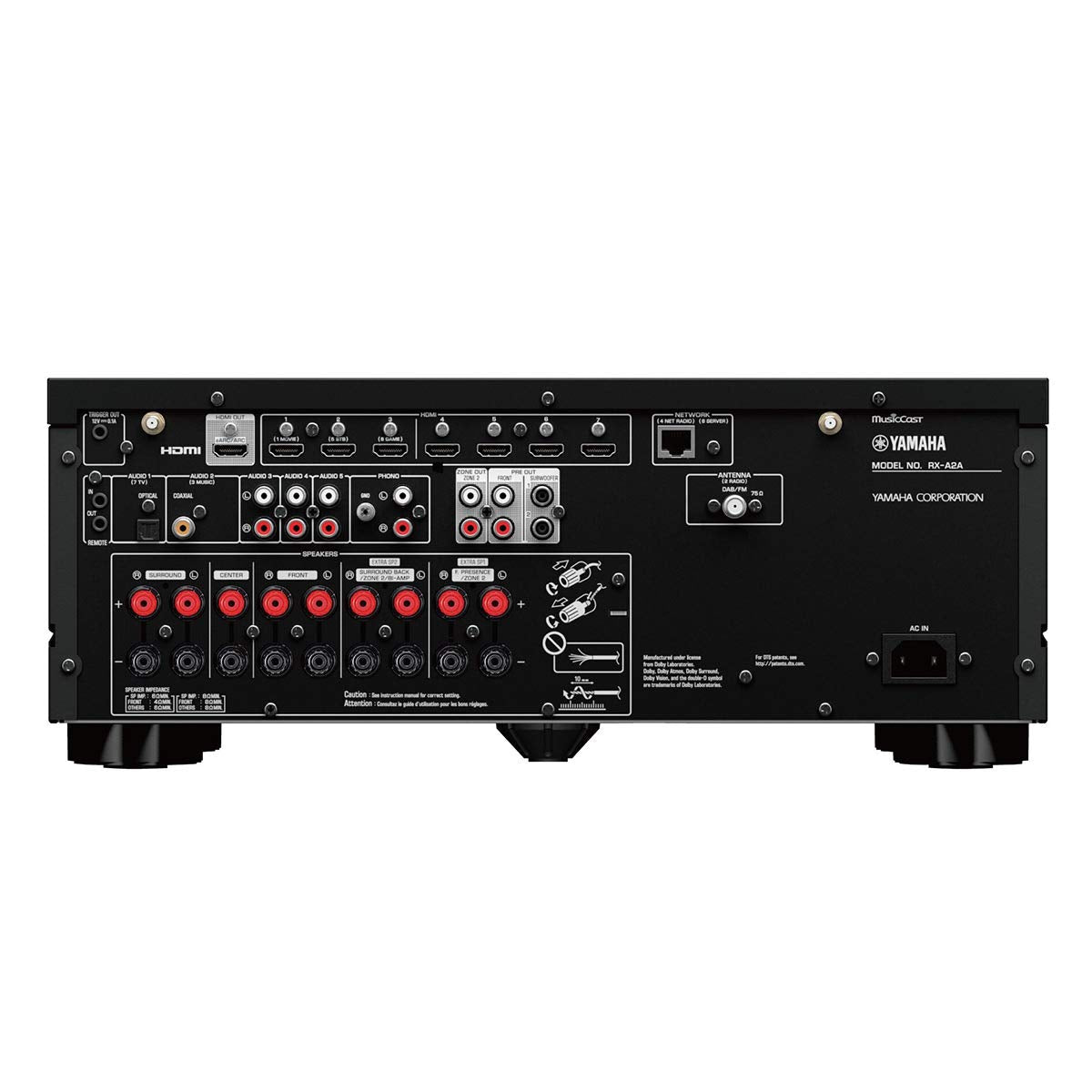 Yamaha RX-A2A HDMI ports showcasing 8K/4K compatibility for future-ready video.