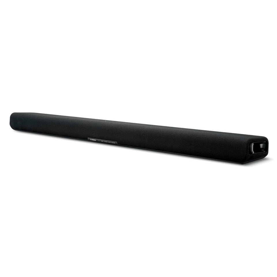 Yamaha SR-B30A sound bar front view highlighting compact design and built-in subwoofers for rich bass.