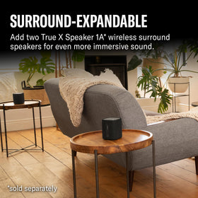 Yamaha True X Bar 40A wall-mounted setup enabling space-saving placement.