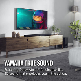 Yamaha True X Bar 50A compact setup beside TV for clean installation
