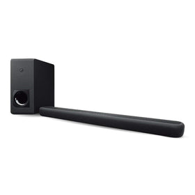 Yamaha YAS-209BL sound bar front view showing slim profile for clear dialogue.
