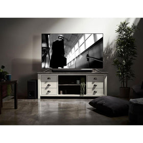 Yamaha YAS-209BL sound bar side view highlighting compact height for shelf placement.