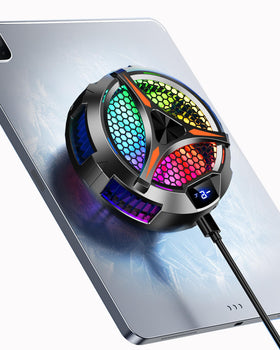 YANISM iPad Cooler front view with LED display and cooling lights.