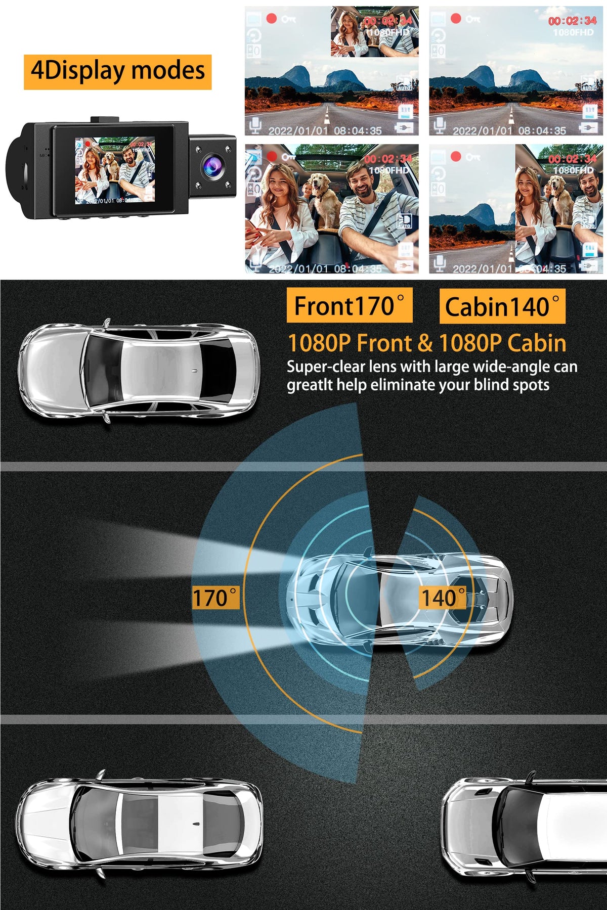 Yansoo dual dash cam 2.0 inch LCD displaying live preview benefit