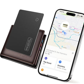 YAOTE front packaging showing wallet tracker card and Apple Find My compatibility benefit