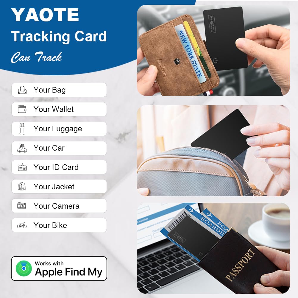 YAOTE tracker inside passport holder in a travel scene showing peace-of-mind while traveling