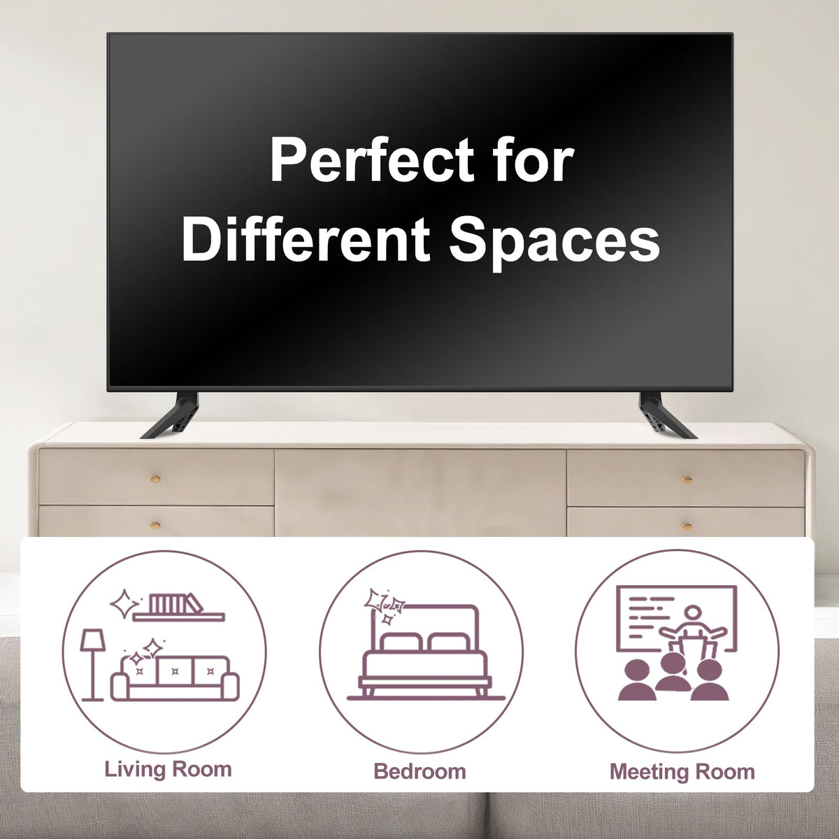 Yaotieci lifestyle shot of TV on wood cabinet showing tidy living room benefit