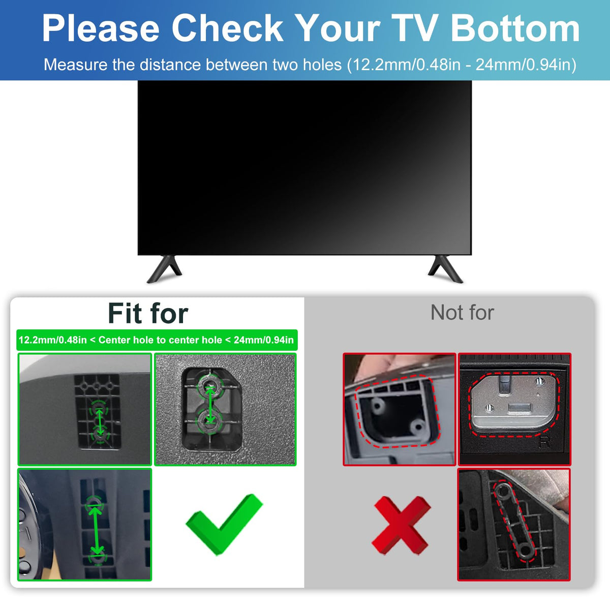 Yaotieci TV legs side view on Onn Roku, compact profile and secure footing.