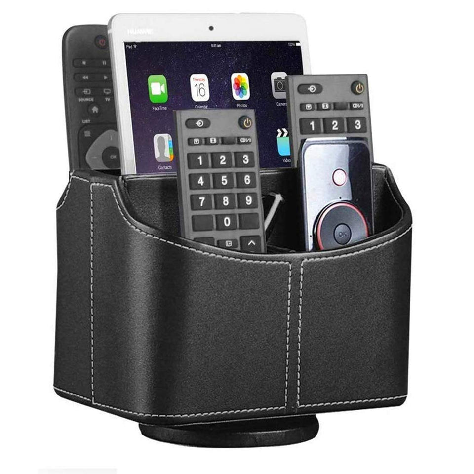YAPISHI leather remote holder with 360 swivel base for easy access from any side
