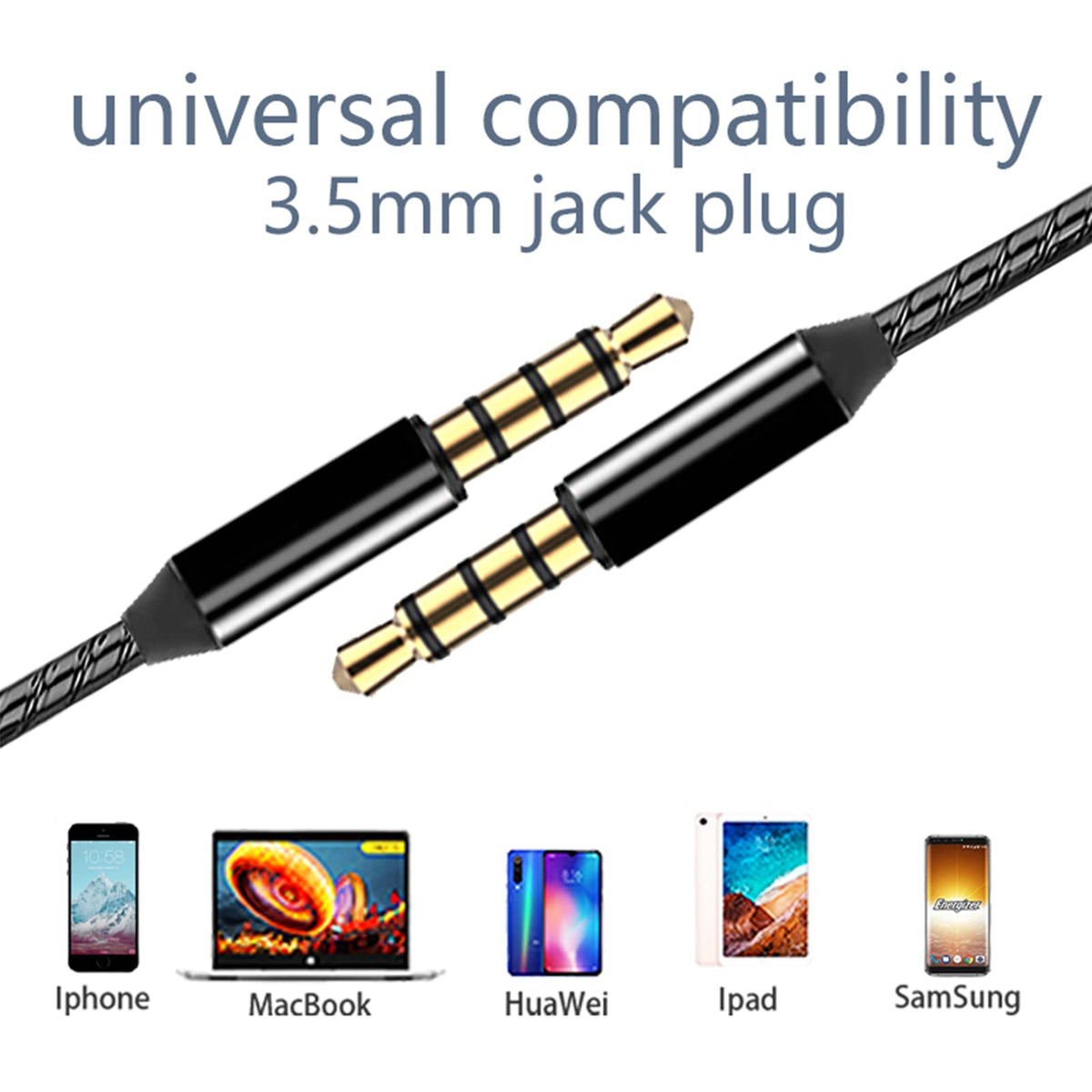 Yatloml earbuds connected to tablet with 3.5mm jack; broad compatibility.