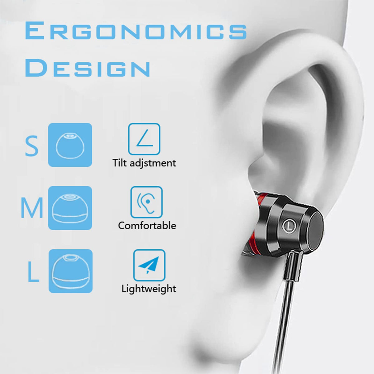 Yatloml earbuds with S/M/L silicone tips; comfortable fit for long listening.
