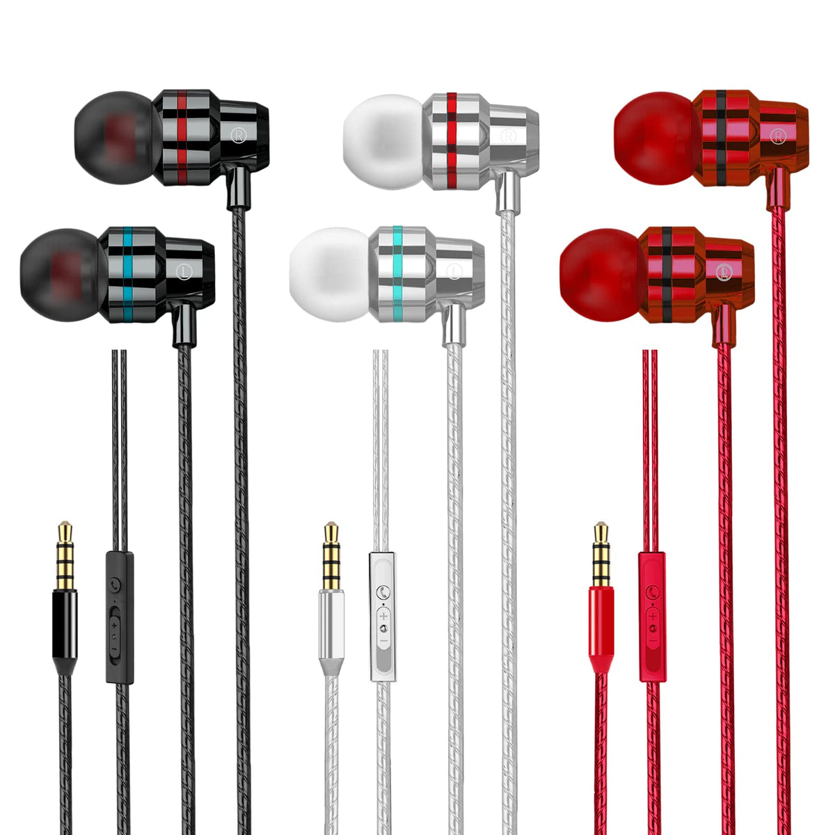 Yatloml wired earbuds three-pack front view; compact packaging for travel.