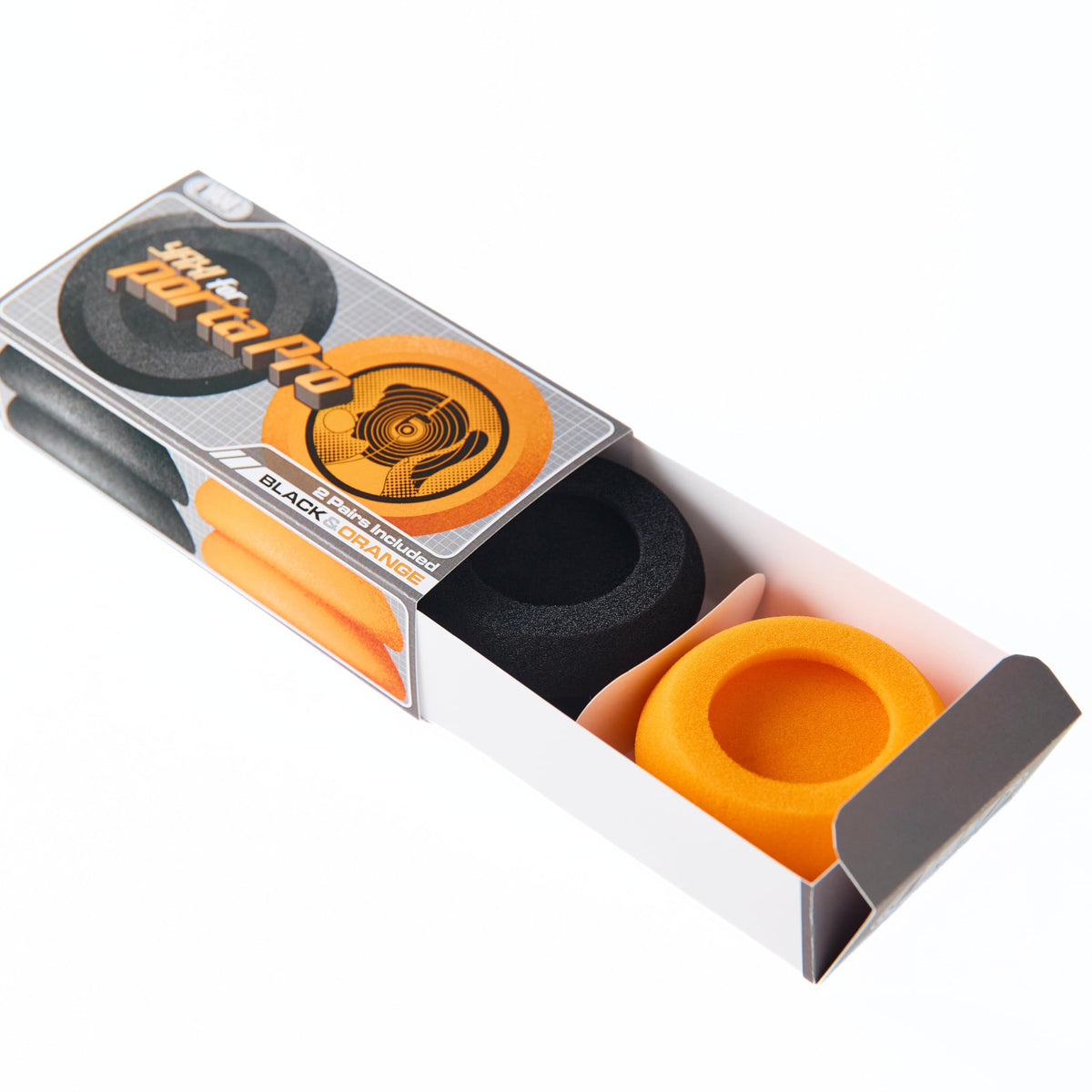 YAXI Porta Pro orange earpads close-up for cushioned comfort and fit.