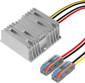 YAXIGE DC 12V to 24V boost converter front view powering compact electronics