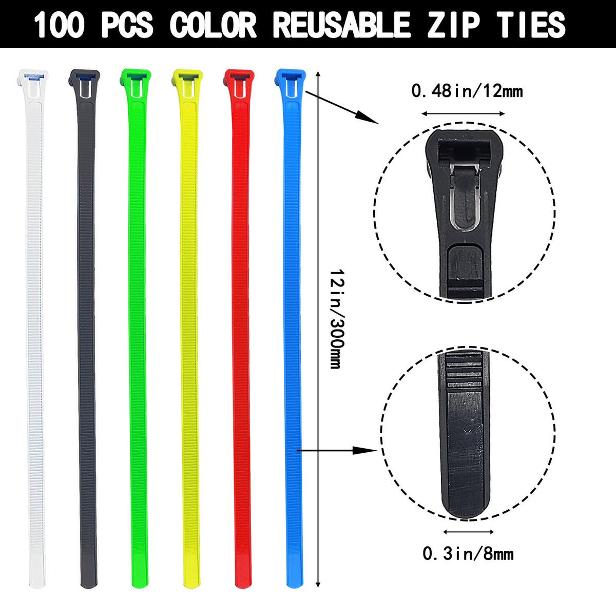 YaysaShop self-locking zip tie close-up shows a secure reusable fastening.