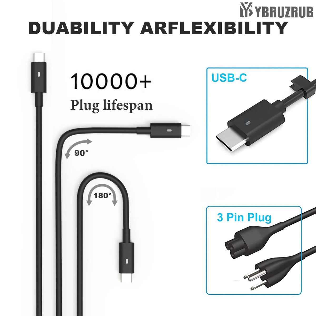 YBRUZRUB 65W USB-C charger compact design ideal for travel and desk