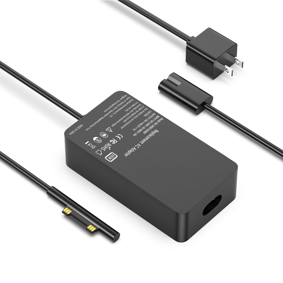 YBRUZRUB 65W Surface Pro Charger front view for fast, reliable desk charging.