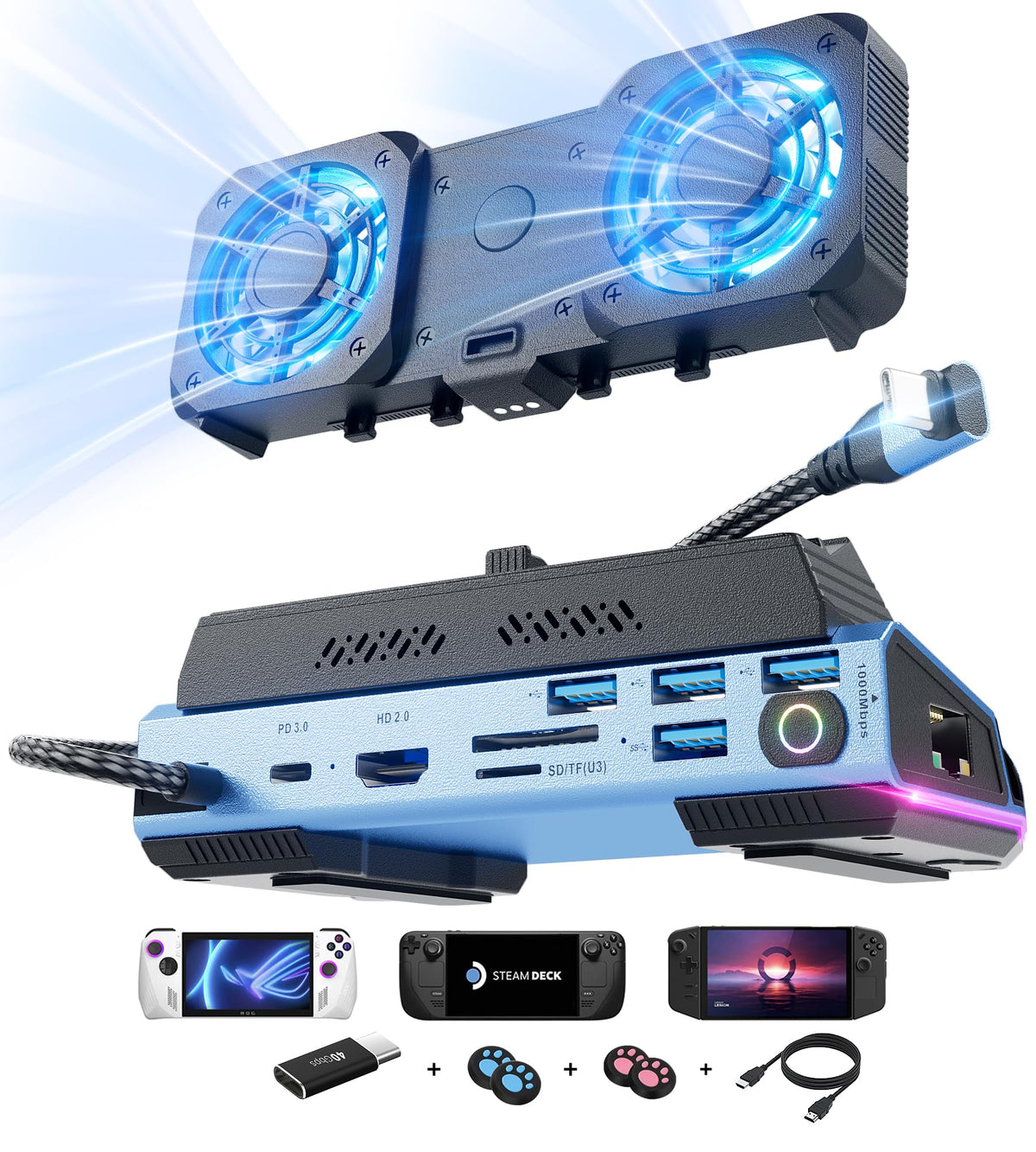 YCBUENO 13-in-1 dock with stand expands HDMI and USB options for Steam Deck.