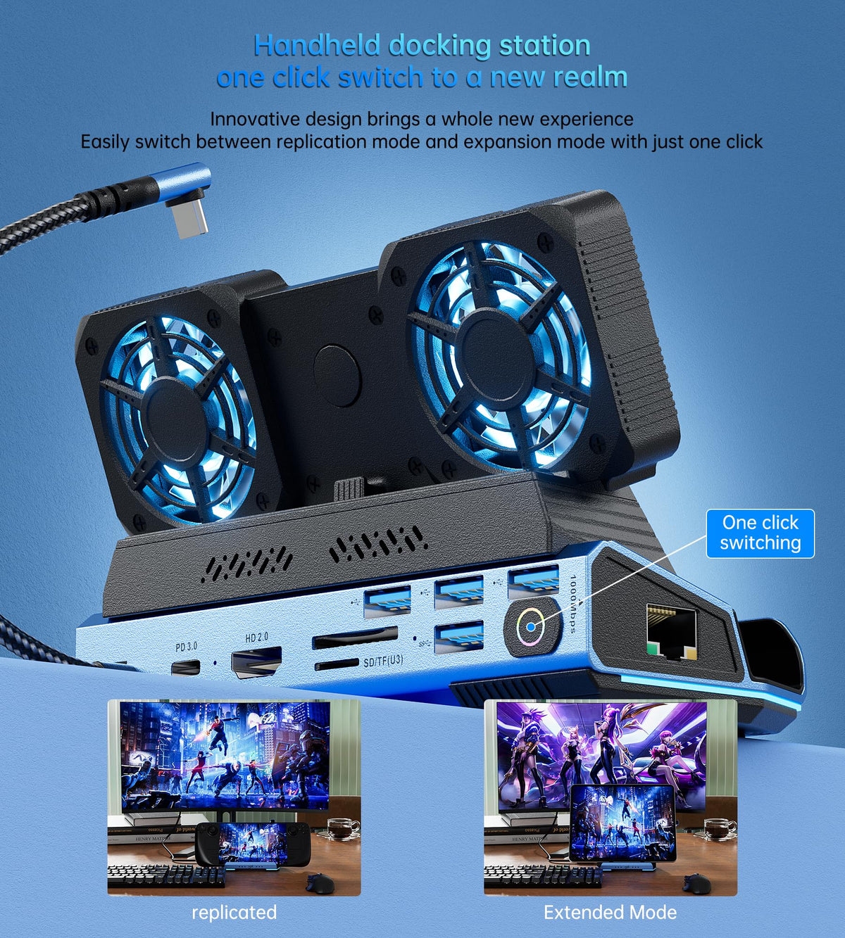 YCE dock cooling fans closeup with LEDs, showing improved thermal control