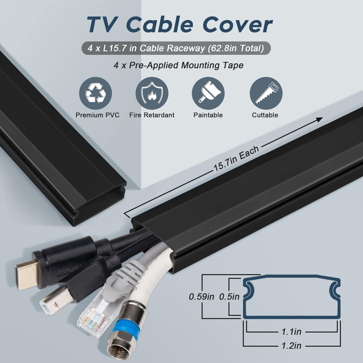 YCLYC 62.8in TV cord hider kit, section 03, paintable to match room decor
