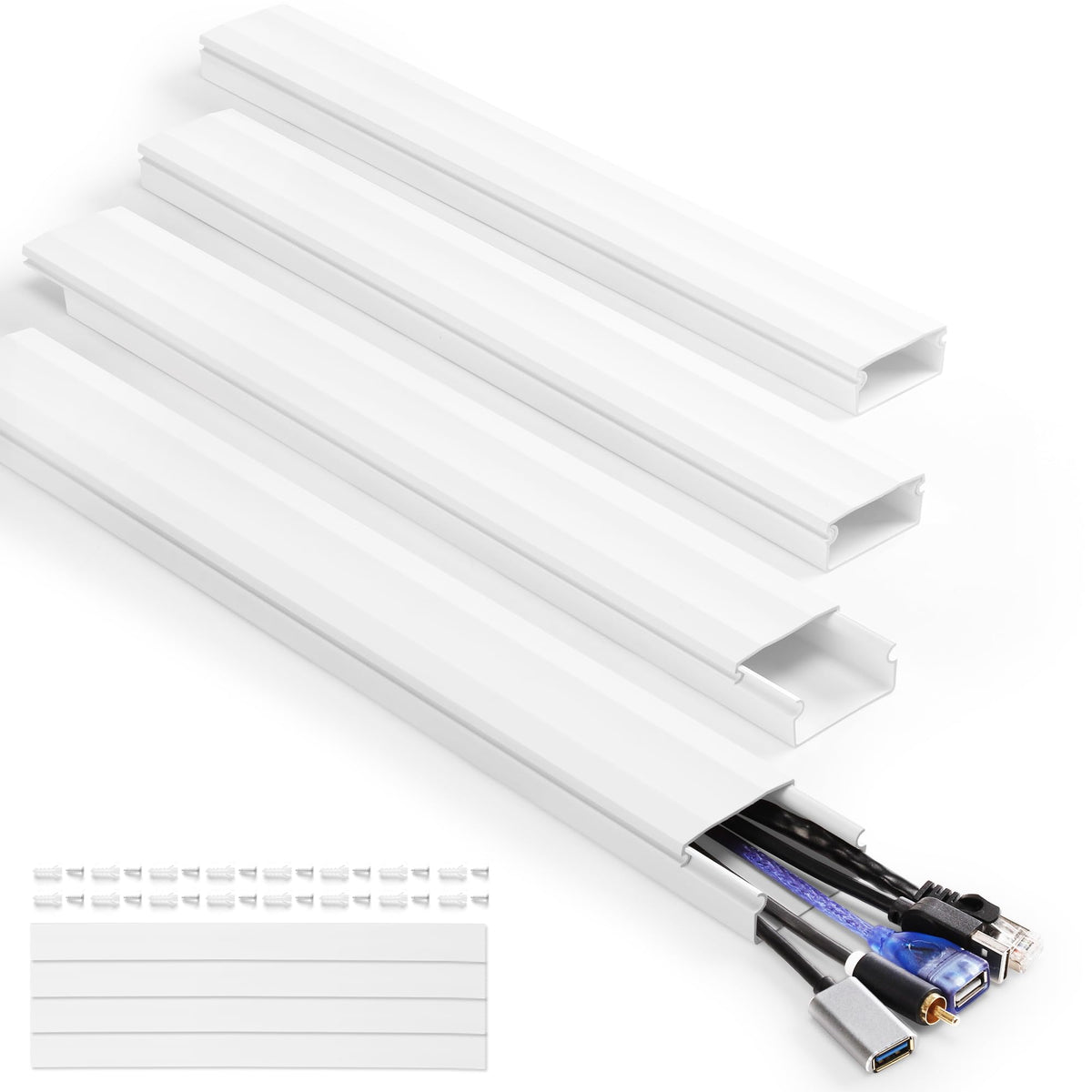 YCLYC 63-inch cord cover kit neatly hides TV cables for a clean wall.