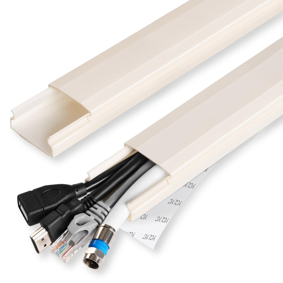 YCLYC TV Cable Hider conceals wires along a wall for a tidy living room setup.