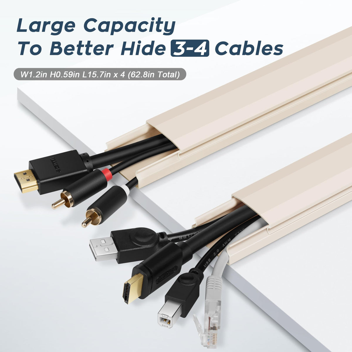 YCLYC TV cord cover kit supports quick, adhesive-backed mounting.