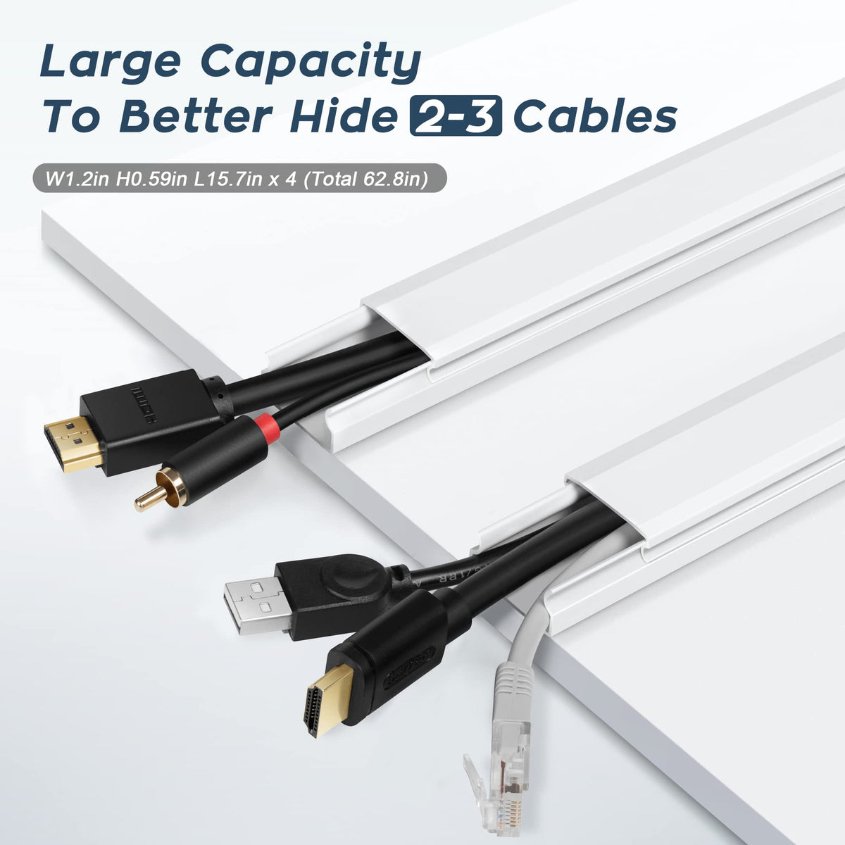 YCLYC wall-mounted cord concealer provides a tidy route for wires behind TVs and desks.