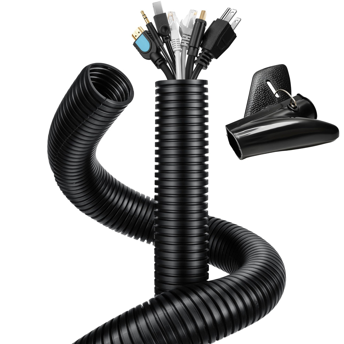 YCLYC Wire Loom split-design close-up shows easy cable insertion for quick setup