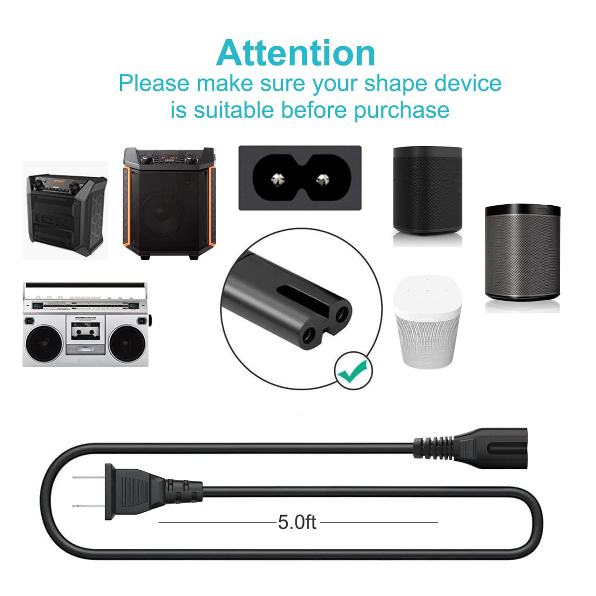 YCWZZH 2-pack 10ft power cord copper core for safe, efficient power.
