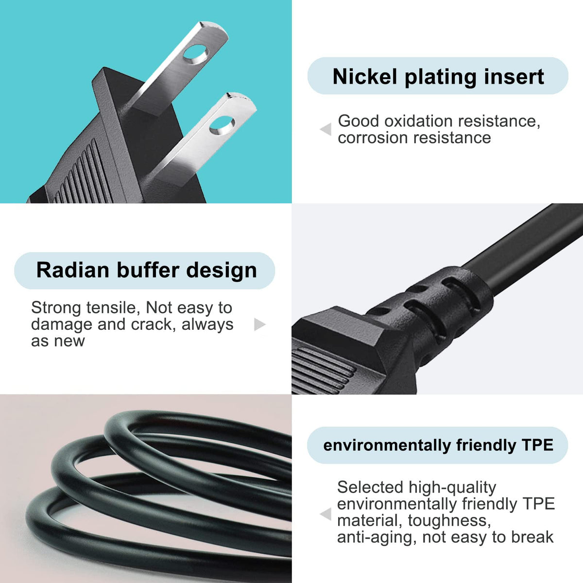 YCWZZH 2-pack 10ft power cord TV compatibility with TCL Roku series.