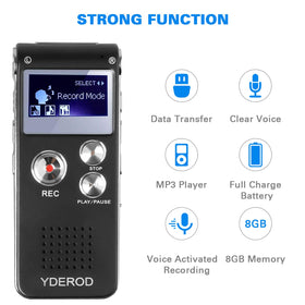 YDEROD 8GB recorder compact design ready to carry anywhere.