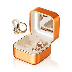 Yeabomy clip-on ear headphones with makeup mirror for on-the-go touch-ups during calls