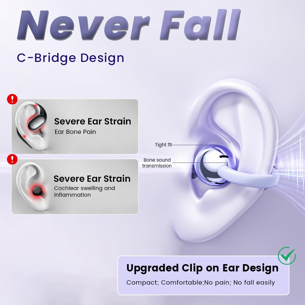 Yeabomy open-ear clip headphones Bluetooth connection for stable streaming