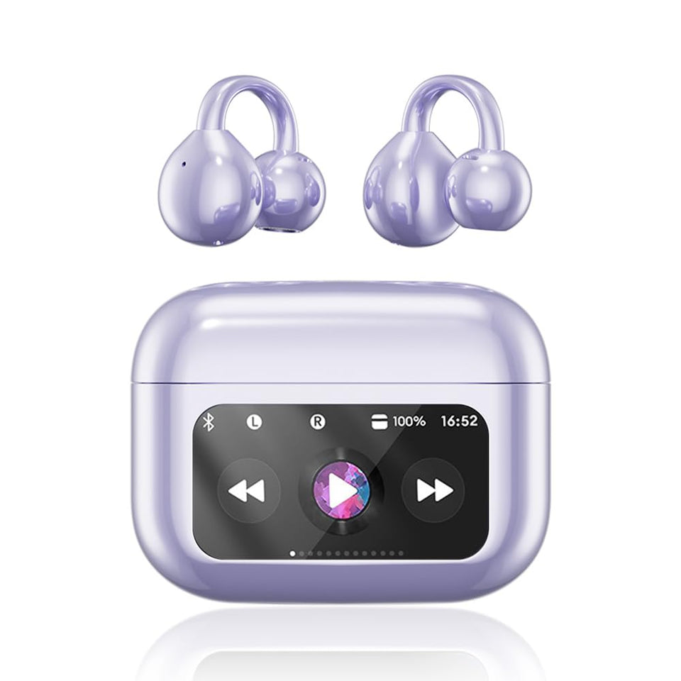 Yeabomy open-ear headphones in purple clip-on style for all-day comfort and awareness