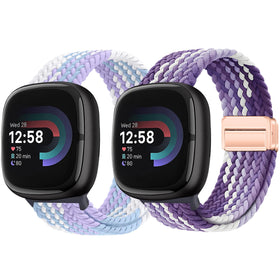 Yeahxing braided band for Versa 4, close-up of soft nylon weave and buckle.