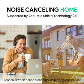 BH70 in a home office reduces household noises for calls.