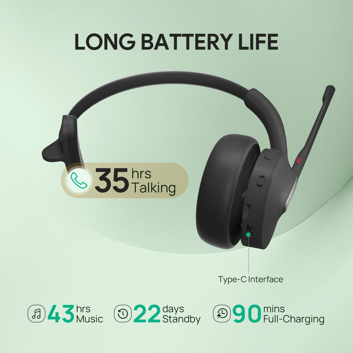 Yealink BH70 mono connects via USB-C or USB-A for versatile setups.