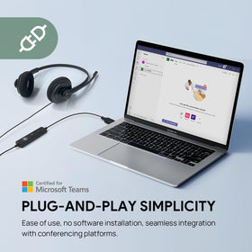 Yealink UH34 USB-A cable and connector showing simple plug-and-play setup advantage
