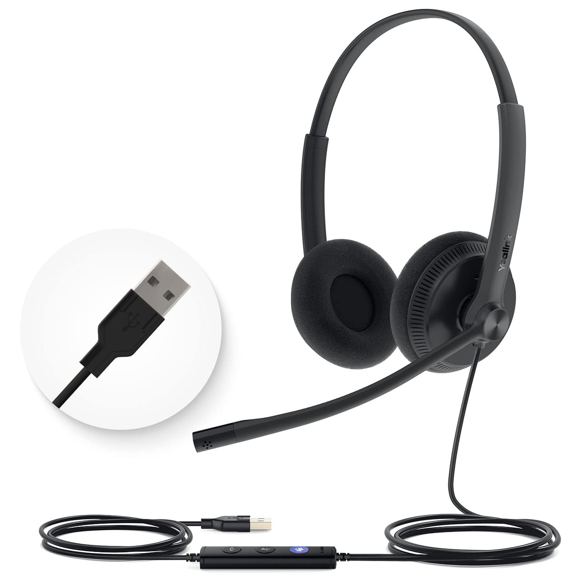 Yealink UH34 front view showing lightweight headband and earcups for comfortable wear
