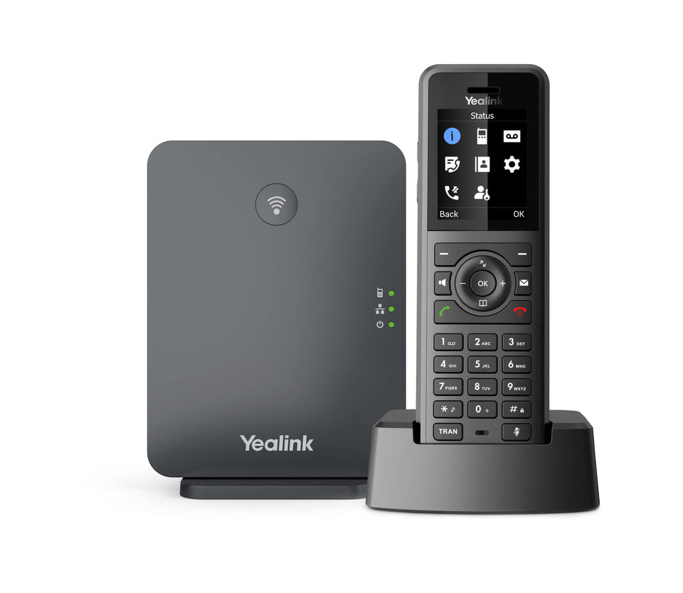 Yealink W77P black front view showing the 1.8-inch color display for quick calls