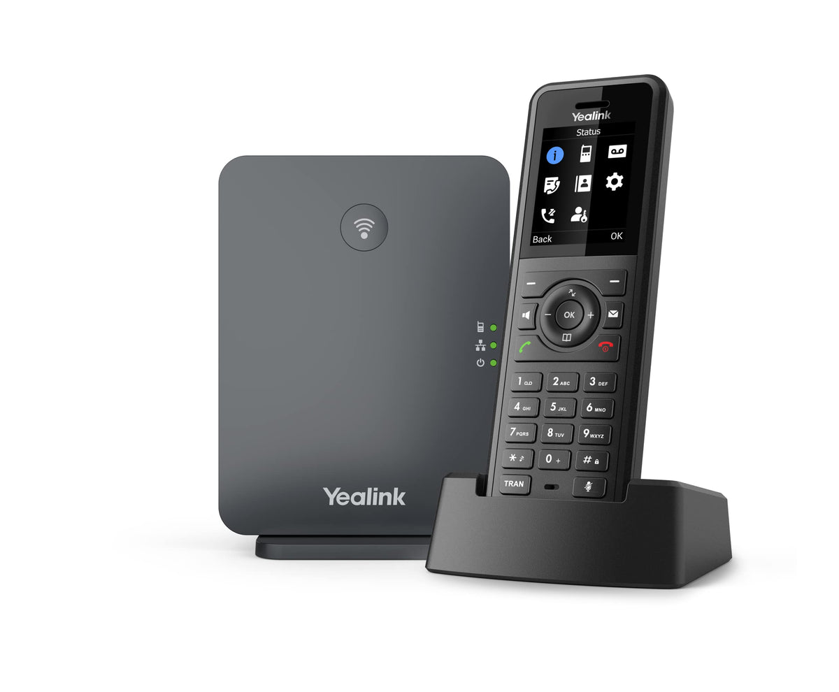 Yealink W77P black office desk setup for multi-handset use