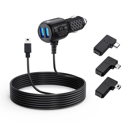 YEAOI front view of dash cam power cord showing ports and LED for easy connection