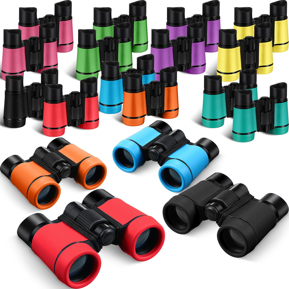 Yeaqee front packaging showing all 18 binoculars and pouches for easy selection