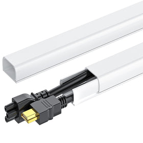 Yecaye 142in wall cord hider with extended coverage hides long cables along a wall.