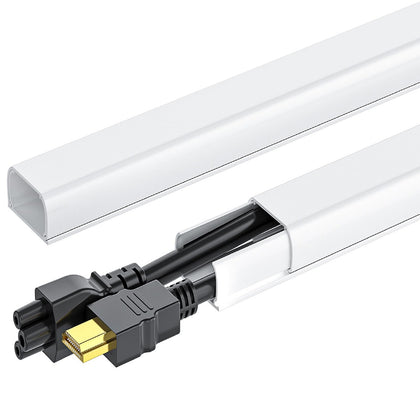 Yecaye 142in wall cord hider with extended coverage hides long cables along a wall.