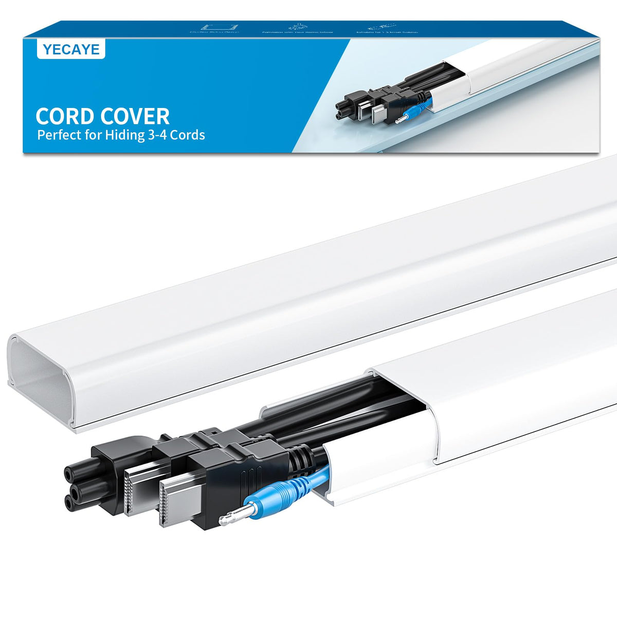 Yecaye 142in wall cord hider on-wall channel concealing multiple cables