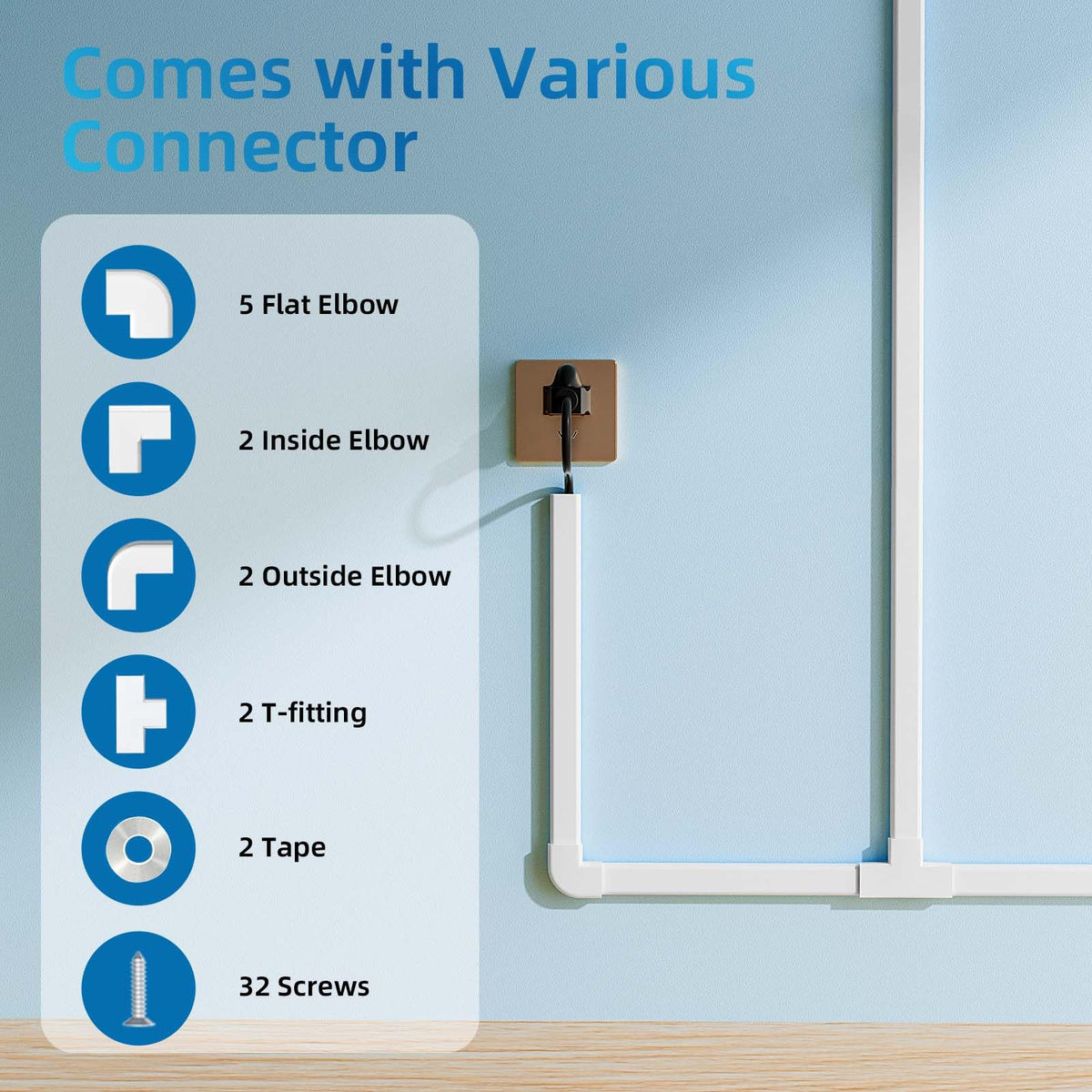 Yecaye 2-3 cord hider keeps under-desk wires neatly concealed.